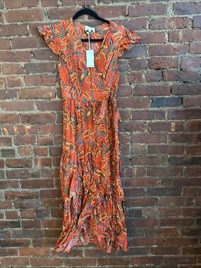 MELLODAY Orange Paisley Tie-Waist Maxi Dress
